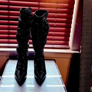 Slouch Sequined Knee Boots Black 8W by ASOS